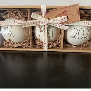 Rae Dunn Christmas MR. MRS. 2022 Ornaments Set of 3